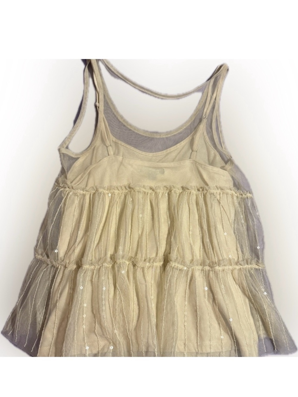 American Eagle Outfitters Cream Layered Sequin Top - Sheer Over Camisole Top